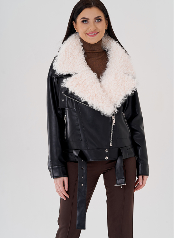 Куртка косуха на утеплении с отделкой натуральный козлик