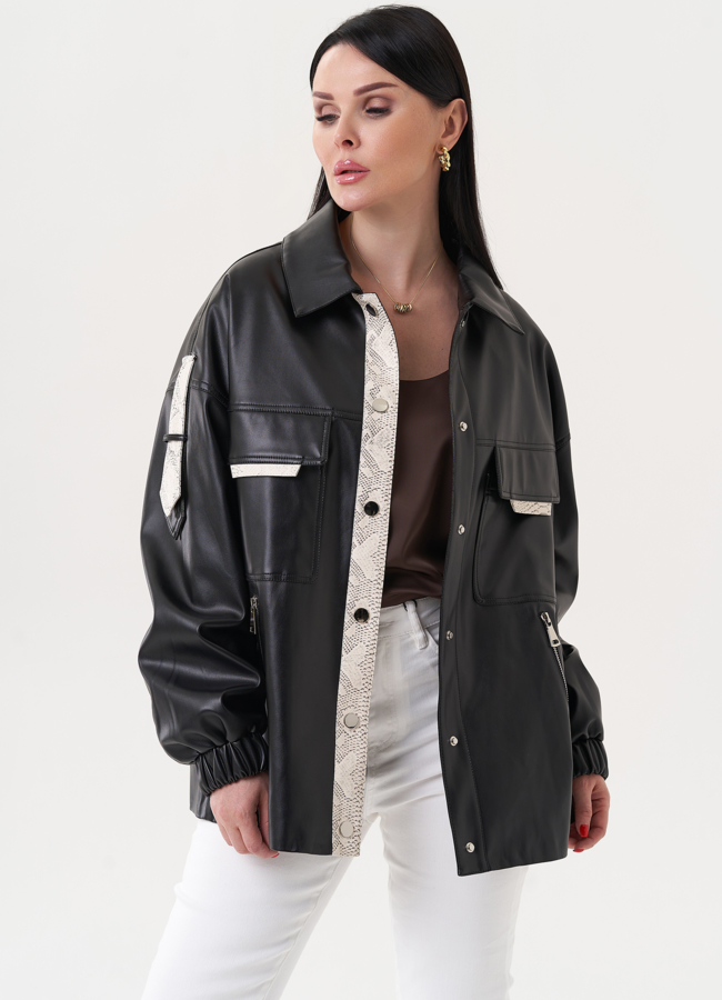 Куртка-рубашка из эко кожи с контрастными вставками модель № 27161 в кредит