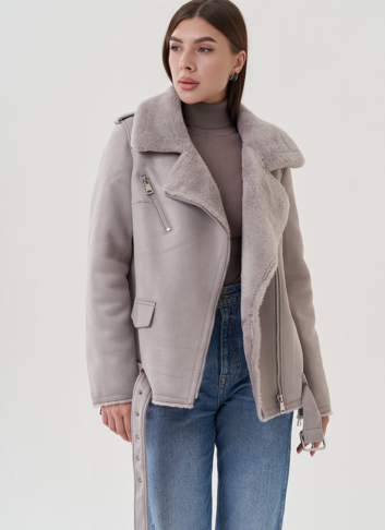 Дубленка из эко замши с английским воротником