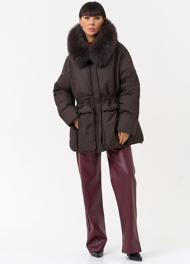 Женский пуховик с капюшоном из меха песца модель № 31615 универмаг малина