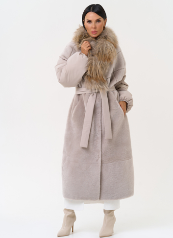 Комбинированное женское зимнее пальто с воротником из меха лисы