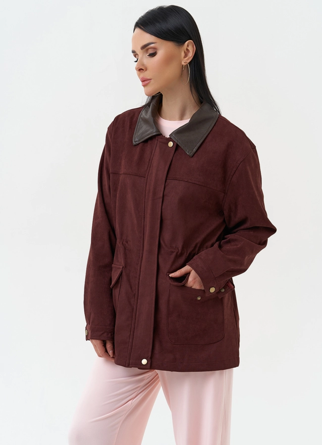 Женская парка из эко замши бордового цвета модель № 30375 универмаг малина