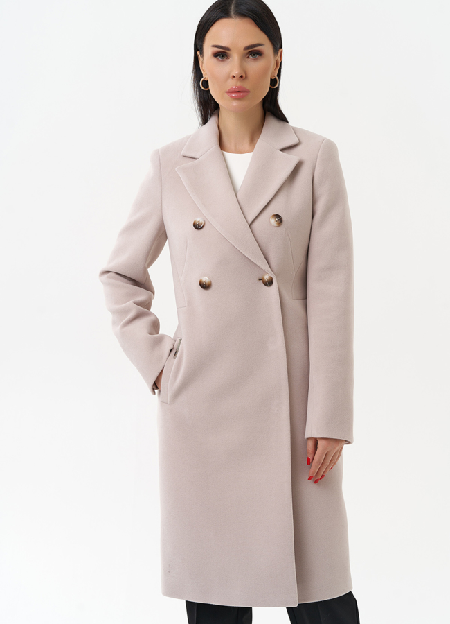 Женское двубортное пальто с поясом модель № 29893 в кредит
