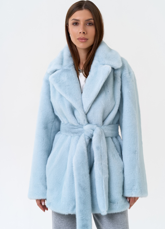 фото Женская шуба из эко меха в голубом цвете модель № 31246