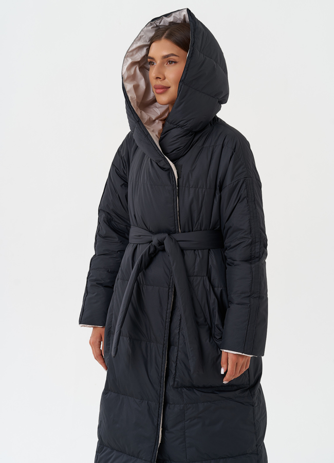 Женский двухсторонний пуховик с капюшоном модель № 28817 универмаг малина