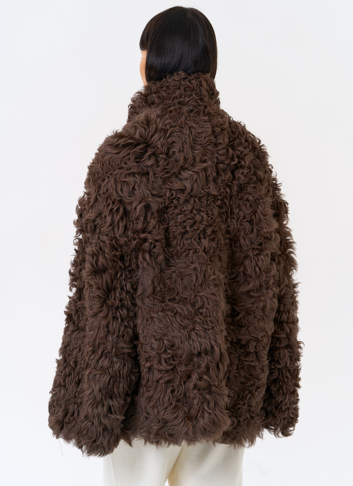 Женская двухсторонняя дубленка с воротником стойкой 