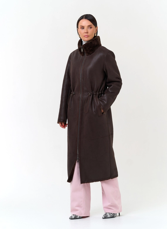 Женская дубленка из эко замши фото