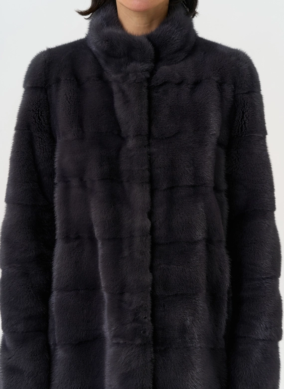 Норковая шуба трансформер, поперечная со стойкой