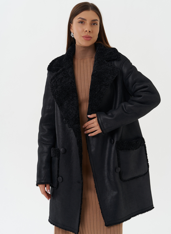 Женская двухсторонняя дубленка из эко кожи