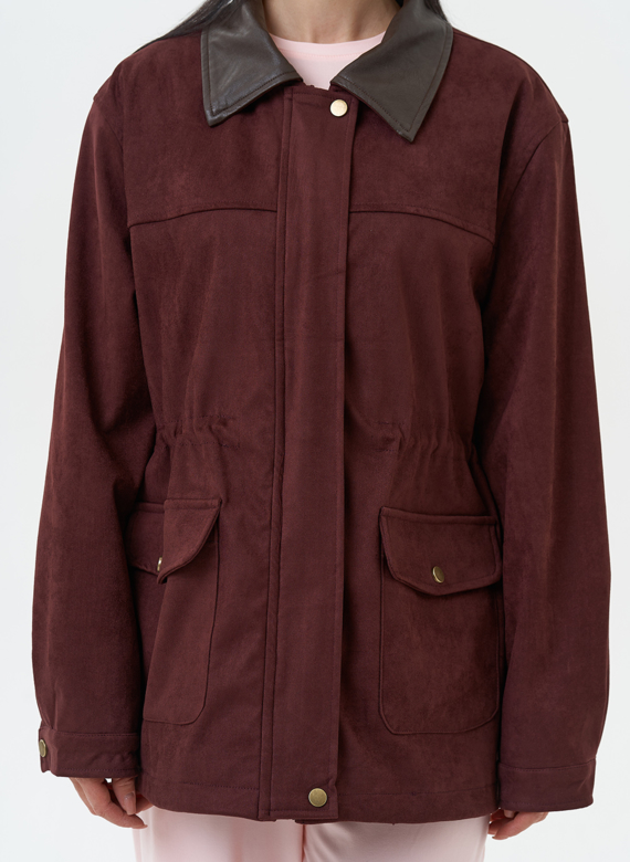 Женская парка из эко замши бордового цвета