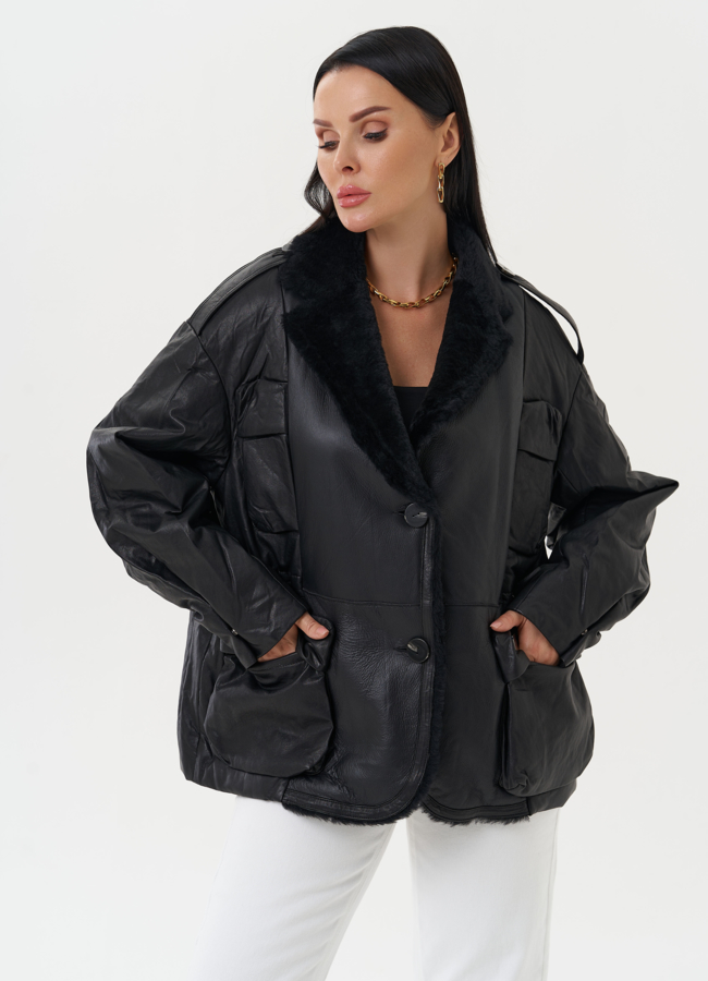 Куртка из натуральной кожи с английским воротником модель № 28120 универмаг малина