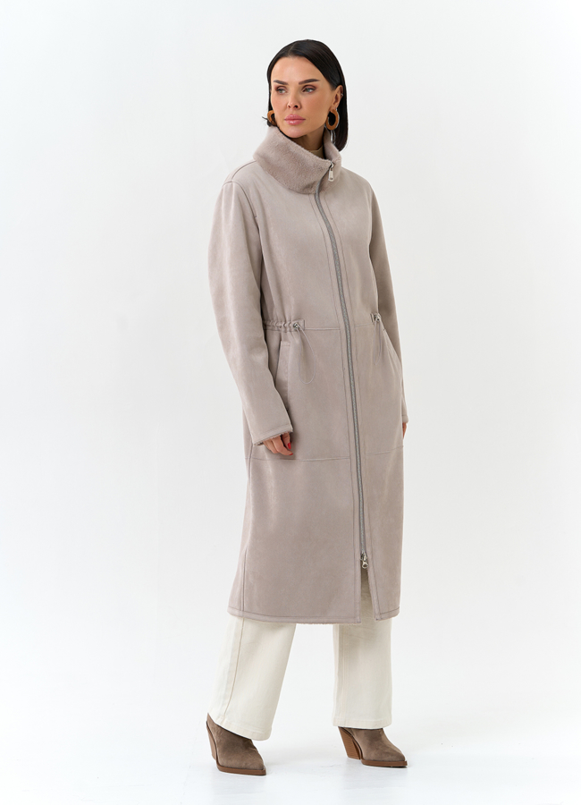 Светлая дубленка из эко замши модель № 32692 в кредит