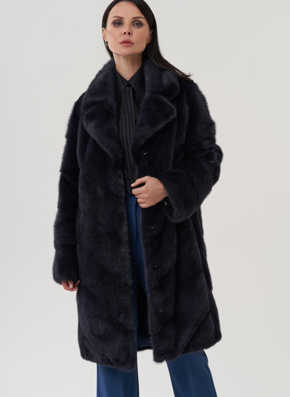 Шуба в цвете графит с английским воротником