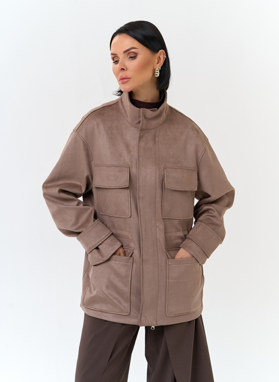 Женская куртка парка из эко замши 
