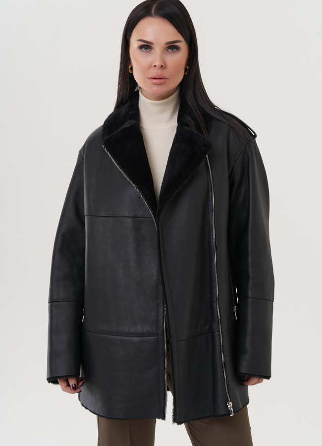 Женская дубленка  модель № 25907 меха малина