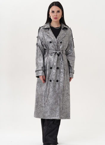 Плащ из эко кожи под серебро