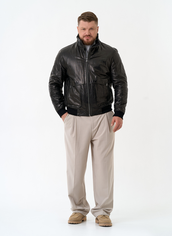 Мужская утепленная куртка из натуральной кожи