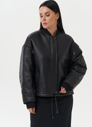 Кожаная дубленка с акцентными молниями