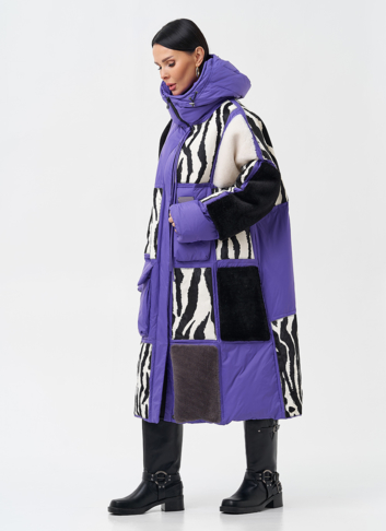 Комбинированный женский пуховик с капюшоном