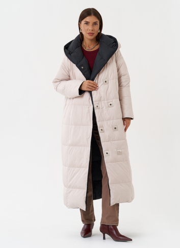 Женский двухсторонний пуховик с капюшоном