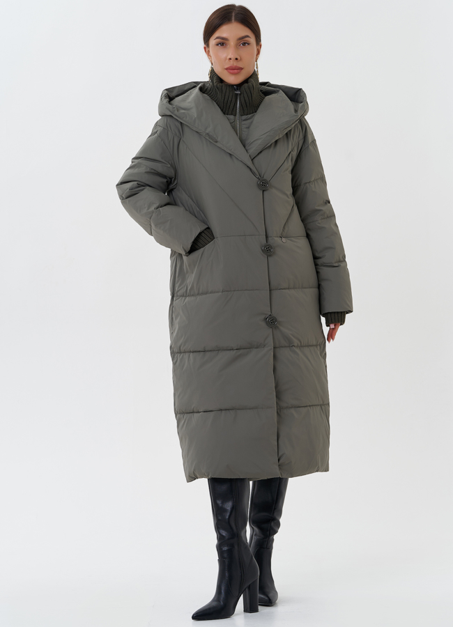 Женский пуховик с манишкой модель № 28565 меха малина