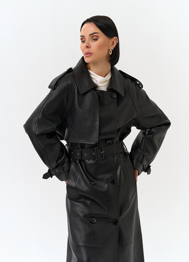 Женский длинный плащ из натуральной кожи модель № 32903 универмаг малина