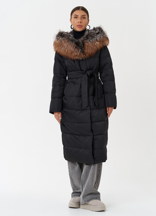 фото Пуховик с капюшоном из меха чернобурки модель № 28859