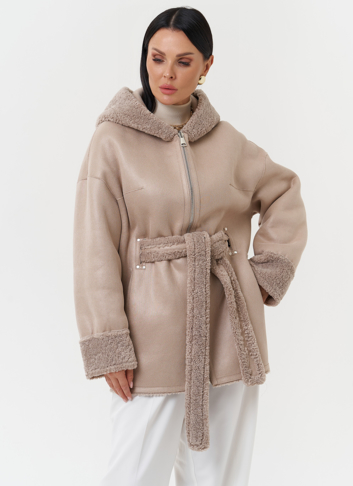 Дубленка из эко кожи с капюшоном