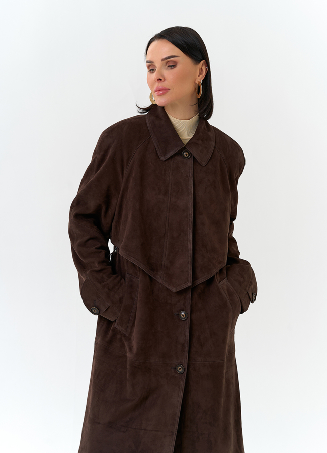 Женский плащ из натуральной замши модель № 32869 универмаг малина