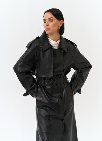 Женский длинный плащ из натуральной кожи