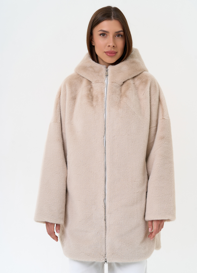 Женская шуба из экомеха с капюшоном модель № 31277 универмаг малина