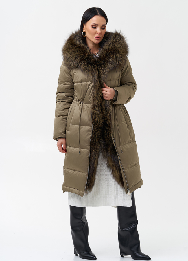 Женский пуховик с отделкой из меха чернобурки модель № 28523 универмаг малина