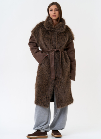 Женская дубленка из эко замши с отделкой из эко меха