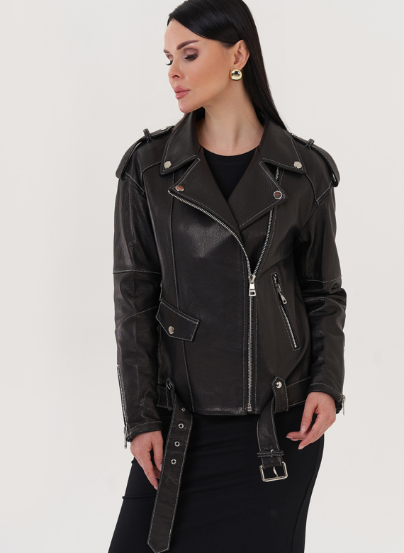 Кожаная куртка с контрастной строчкой