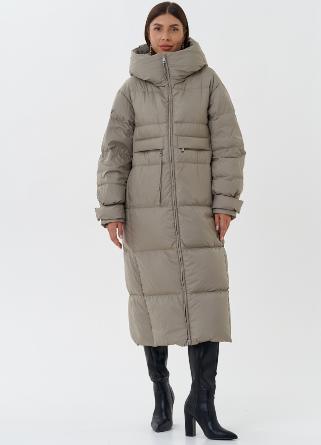 Длинный пуховик с капюшоном модель № 28506 меха малина