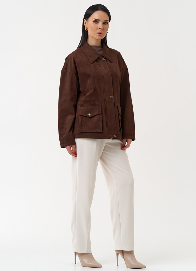 Женская парка из эко замши коричневого цвета модель № 30442 универмаг малина