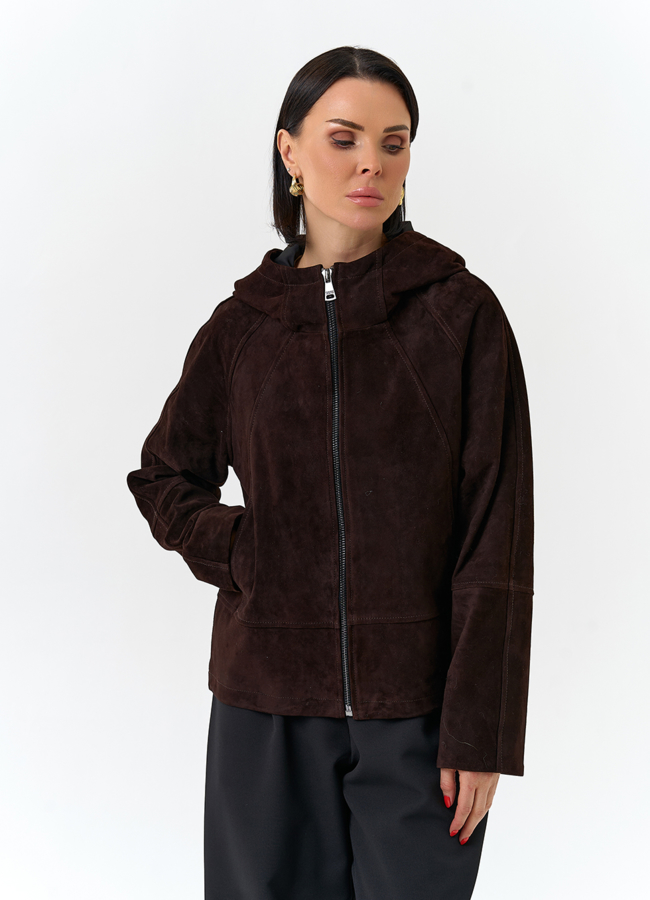 Женская куртка из натуральной замши с капюшоном модель № 32674 универмаг малина