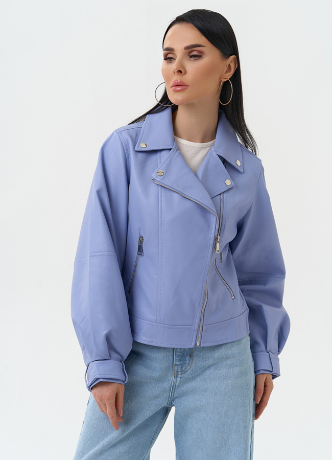 Куртка косуха из эко кожи голубого цвета модель № 30307 универмаг малина