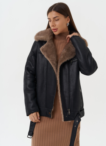 Дубленка из эко кожи черного цвета