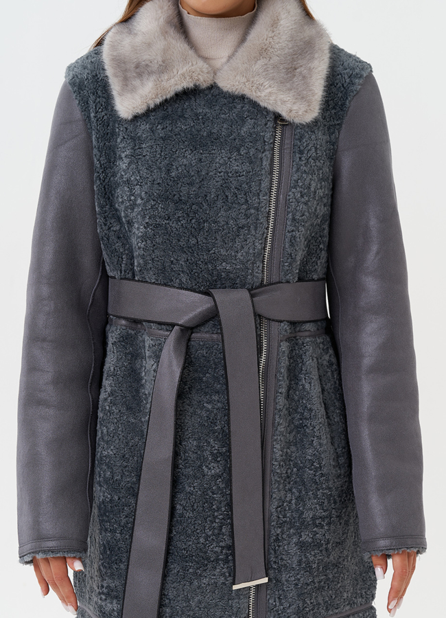 Длинная дубленка из эко кожи модель № 27785 универмаг малина