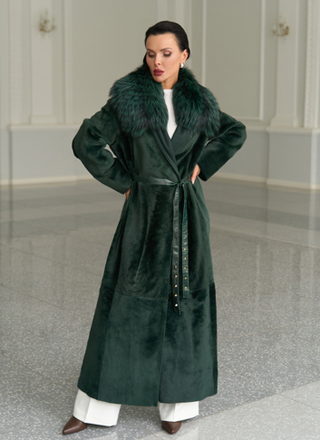 Женская двусторонняя дубленка из меха овчины Cortos с поясом из кожи питона