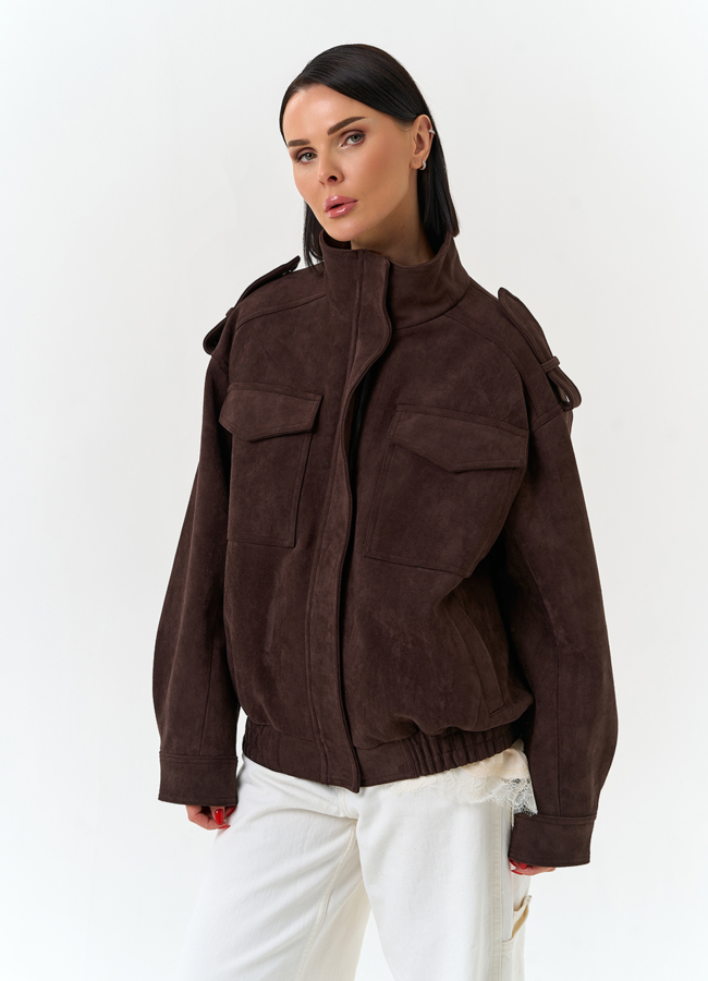 Женская куртка бомбер из эко замши  модель № 33036 универмаг малина