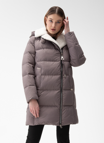 Комбинированный женский пуховик с капюшоном