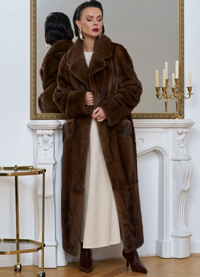 Длинная шуба из меха скандинавской норки модель № 27597 универмаг малина