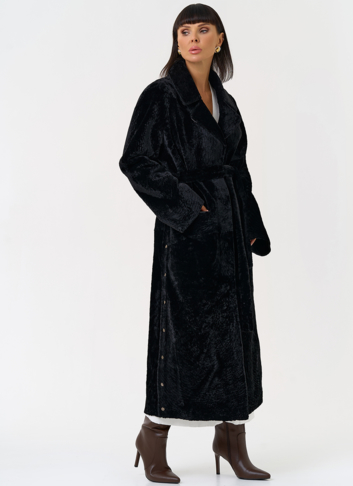 Женская двухсторонняя дубленка с английским воротником