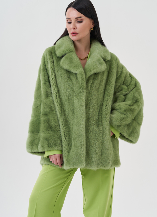 Шуба из норки с английским воротником  модель № 24664 меха малина