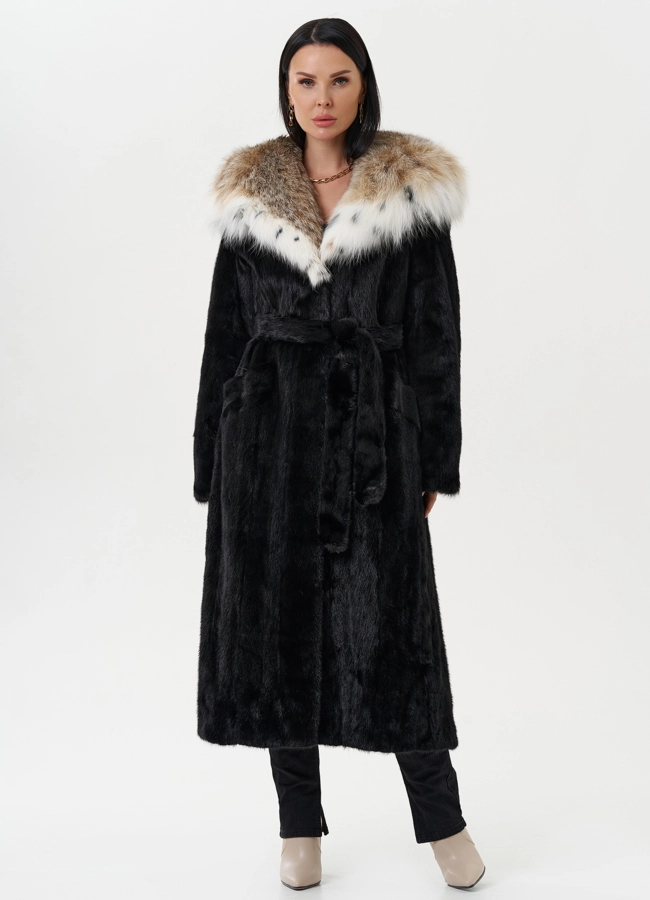 Норковая шуба с капюшоном из меха рыси модель № 31342 универмаг малина
