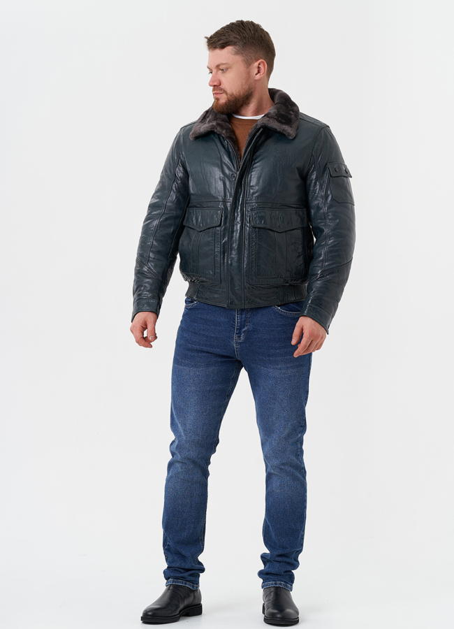 Утепленная куртка из натуральной кожи модель № 28091 в рассрочку