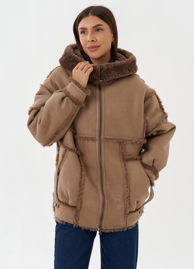 фото Двухсторонняя дубленка из эко кожи модель № 28652