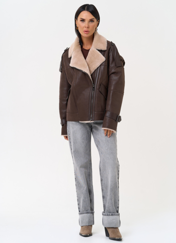 Натуральная дубленка коричневого цвета